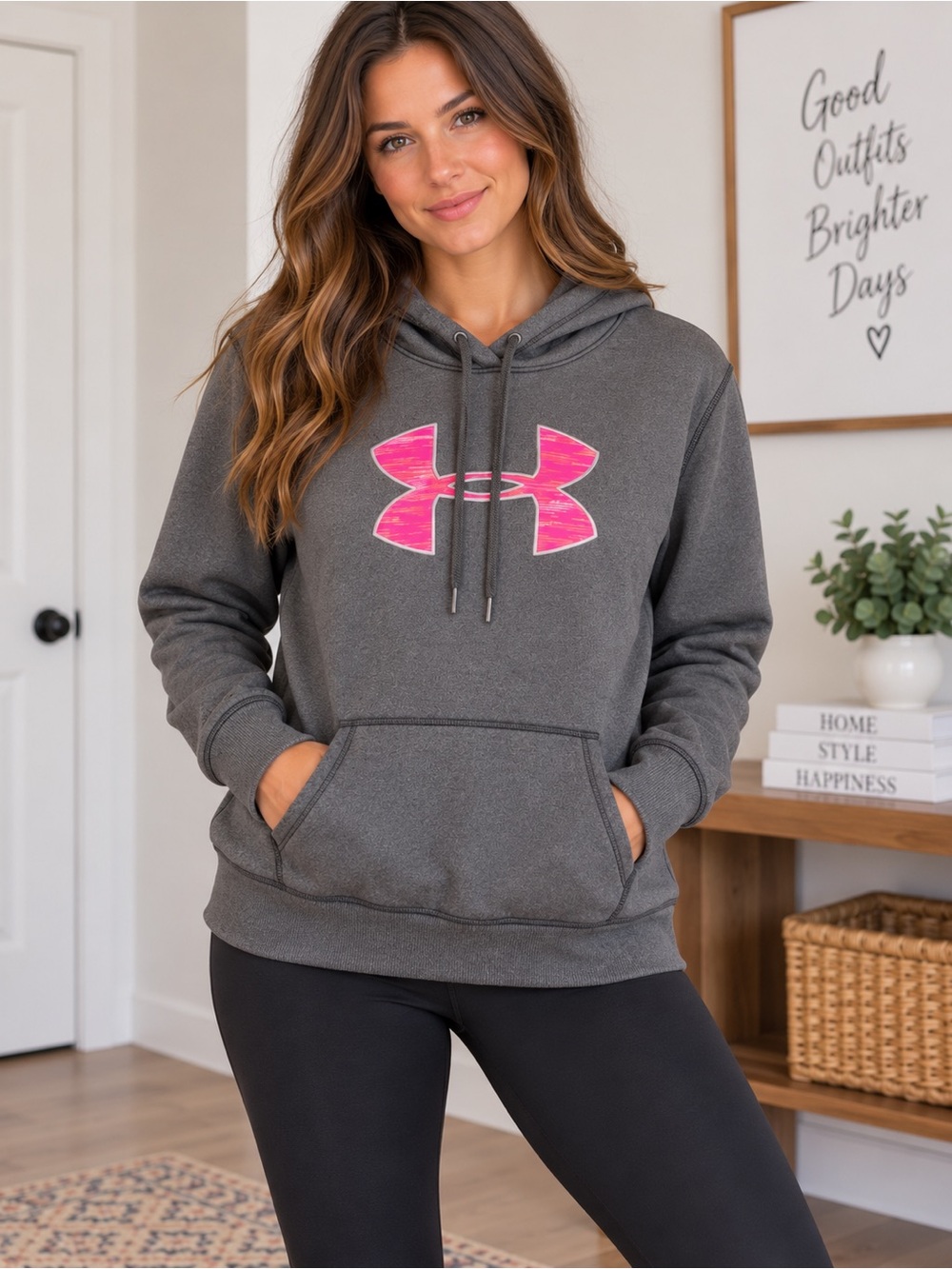 Under Armour Women's Charcoal Hoodie with Pink Logo